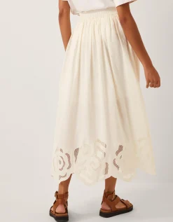 Grace Cutwork Midi Skirt White