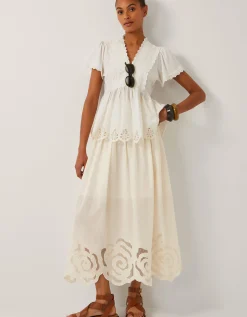 Grace Cutwork Midi Skirt White