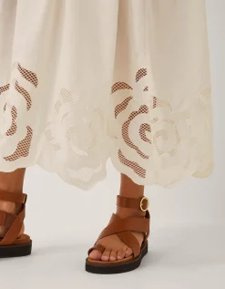 Grace Cutwork Midi Skirt White