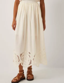 Grace Cutwork Midi Skirt White