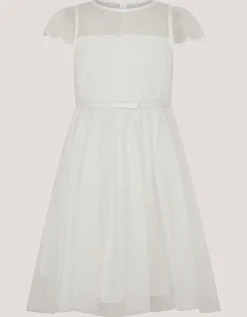 Gracia Embroidered Yoke Tulle Dress Ivory
