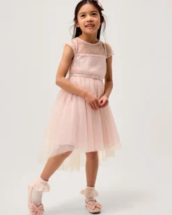 Gracia Embroidered Yoke Tulle Dress Pink