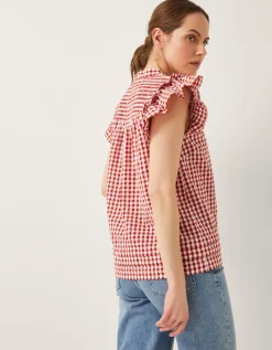 Greta Embroidered Gingham Top Red