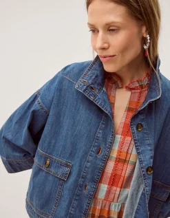 Gwen Funnel Neck Denim Jacket Blue