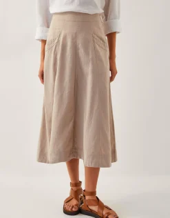 Harper Linen A-Line Midi Skirt Natural