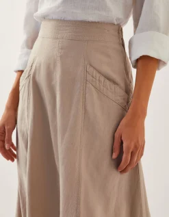 Harper Linen A-Line Midi Skirt Natural
