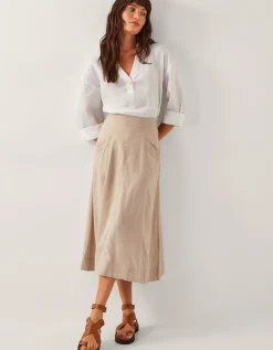 Harper Linen A-Line Midi Skirt Natural
