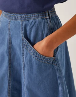 Harper Seamed Denim Midi Skirt Blue