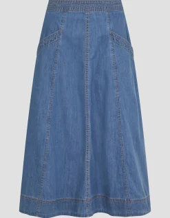 Harper Seamed Denim Midi Skirt Blue