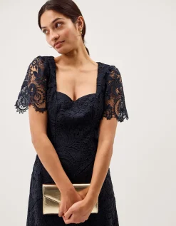 Harper Square Neck Lace Midi Dress Blue