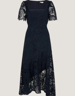 Harper Square Neck Lace Midi Dress Blue