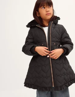 Harriett Heart Quilted Coat Black
