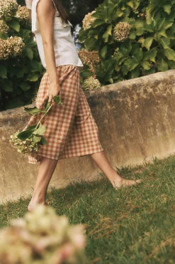 Hattie Gingham Midi Skirt Orange