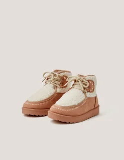 Heart Faux Shearling Ankle Boots Natural
