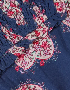 Heart Print Smock Jumpsuit Blue