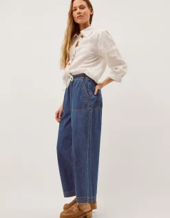 Heidi Drawstring Regular Wide Leg Jeans Blue