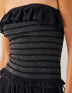 Heidi Smocked Ruffle Bandeau Top Black