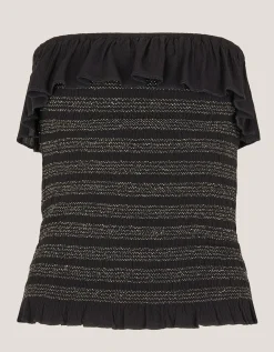 Heidi Smocked Ruffle Bandeau Top Black