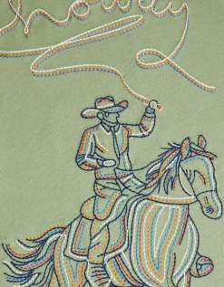 Howdy Cowboy Embroidered T-Shirt Green