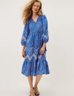 Iggy Floral Print Midi Dress Blue