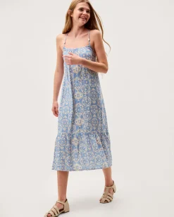 Ikat Print Strappy Dress Blue