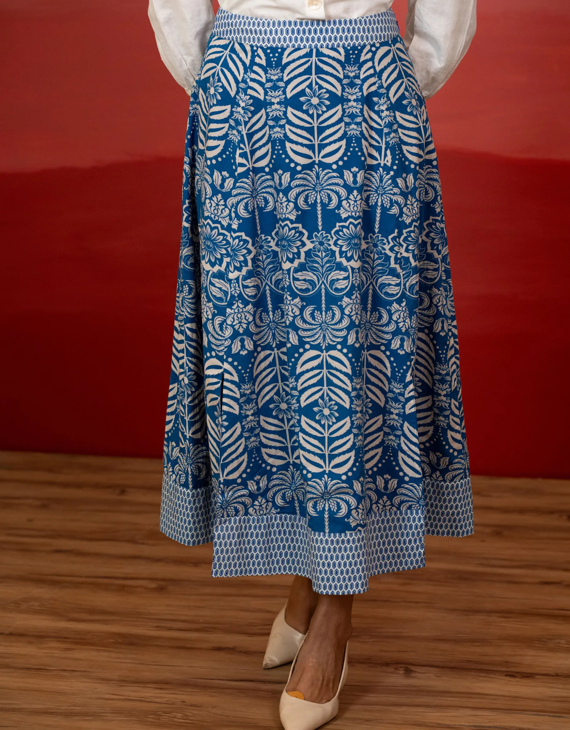 India & Mills Amanda Tropic Midi Skirt Blue