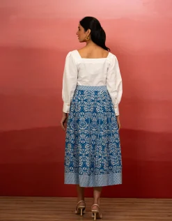 India & Mills Amanda Tropic Midi Skirt Blue