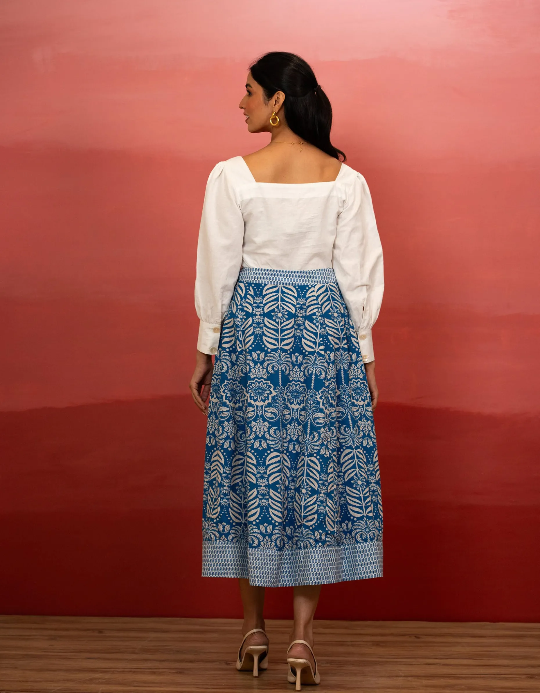 India & Mills Amanda Tropic Midi Skirt Blue