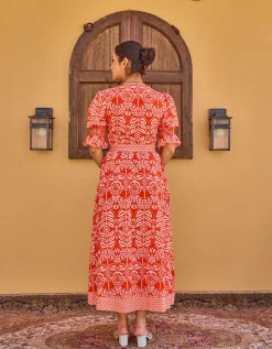 India & Mills Katie Tropic Midi Dress Red