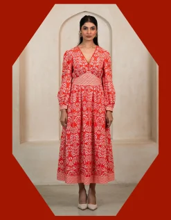 India & Mills Pippa Tropic Midi Dress Red