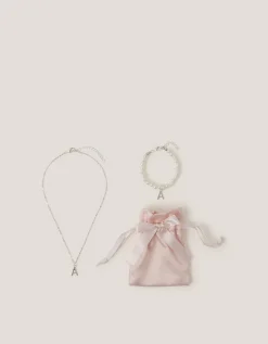Initial Necklace & Bracelet Pouch Set Multi