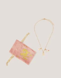 Initial Unicorn Charm Necklace Pink