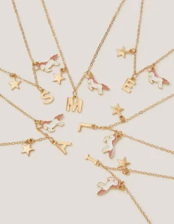 Initial Unicorn Charm Necklace Pink