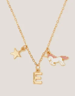 Initial Unicorn Charm Necklace Pink
