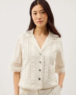 Irina Lace Trim Shirt White