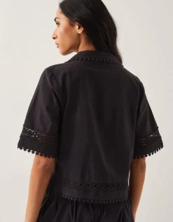 Irina Short Sleeve Lace Shirt Black