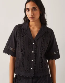 Irina Short Sleeve Lace Shirt Black