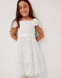 Isabel Lace Scallop Tiered Party Dress Ivory
