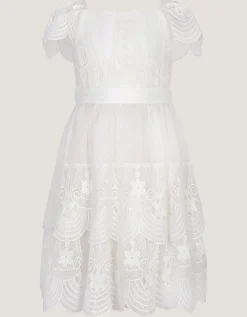 Isabel Lace Scallop Tiered Party Dress Ivory