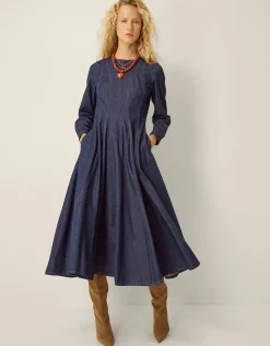 Isadora Seamed Denim Midi Dress Blue