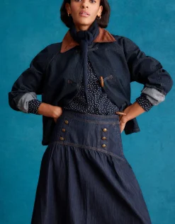 Ivy Embroidered Collar Polka Dot Blouse Blue