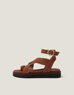 Ivy Toe Strap Crossover Suede Sandals Tan