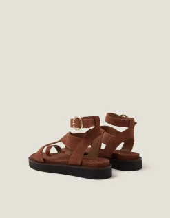 Ivy Toe Strap Crossover Suede Sandals Tan