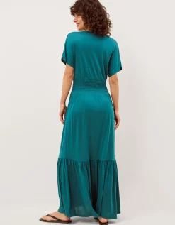 Jacqui Embroidered Jersey Midi Dress Teal