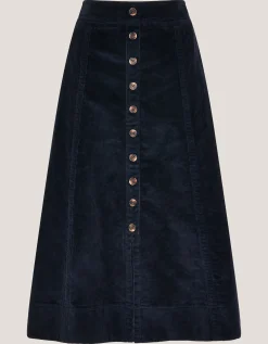 Jamie Button Corduroy Midi Skirt Blue
