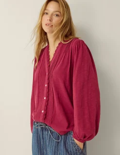Jenny Pintuck Lace Jersey Blouse Red