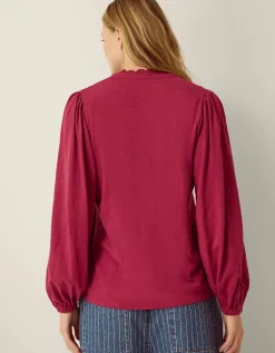 Jenny Pintuck Lace Jersey Blouse Red