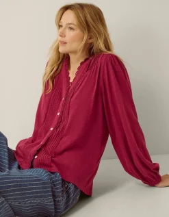 Jenny Pintuck Lace Jersey Blouse Red