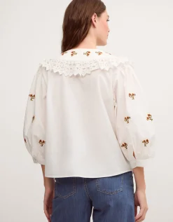Jess Embroidered Broderie Shirt White