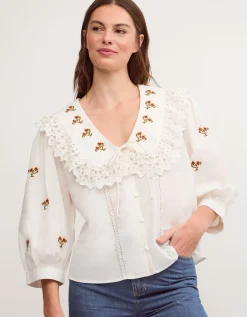Jess Embroidered Broderie Shirt White